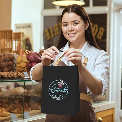 Kraft Paper Gift Bags with Handles in White, Black or Brown, Available in 25, 75, 100 or 300 Piece Packs