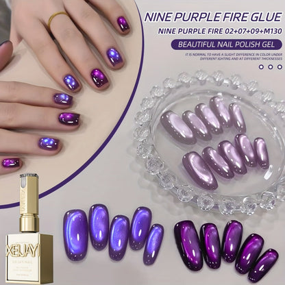 Gel Nail Polish Set with XEIJAYI Label, 4 Purple Iridescent Cat Eye Colors and M130 Gel Shade