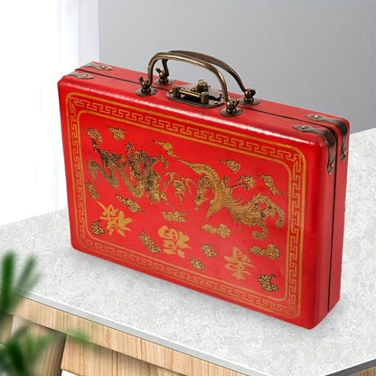 146-Tile Chinese Dragon Mahjong Set with Carrying Case, Wind Indicator, Dice and Compact Ivory-Style Tiles