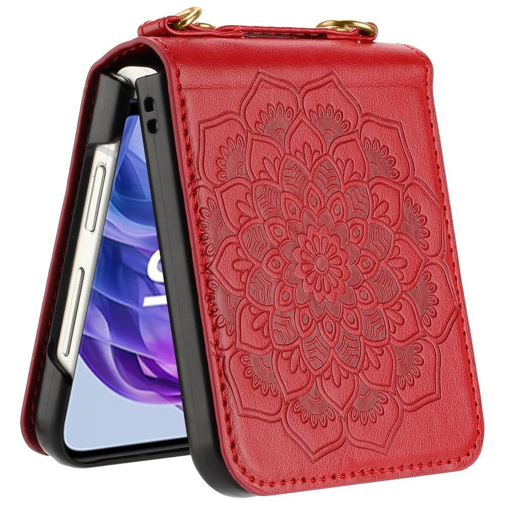 Phone Case Floral PU Leather Cover with Detachable Crossbody Lanyard for Motorola Razr and Razr Plus 2024