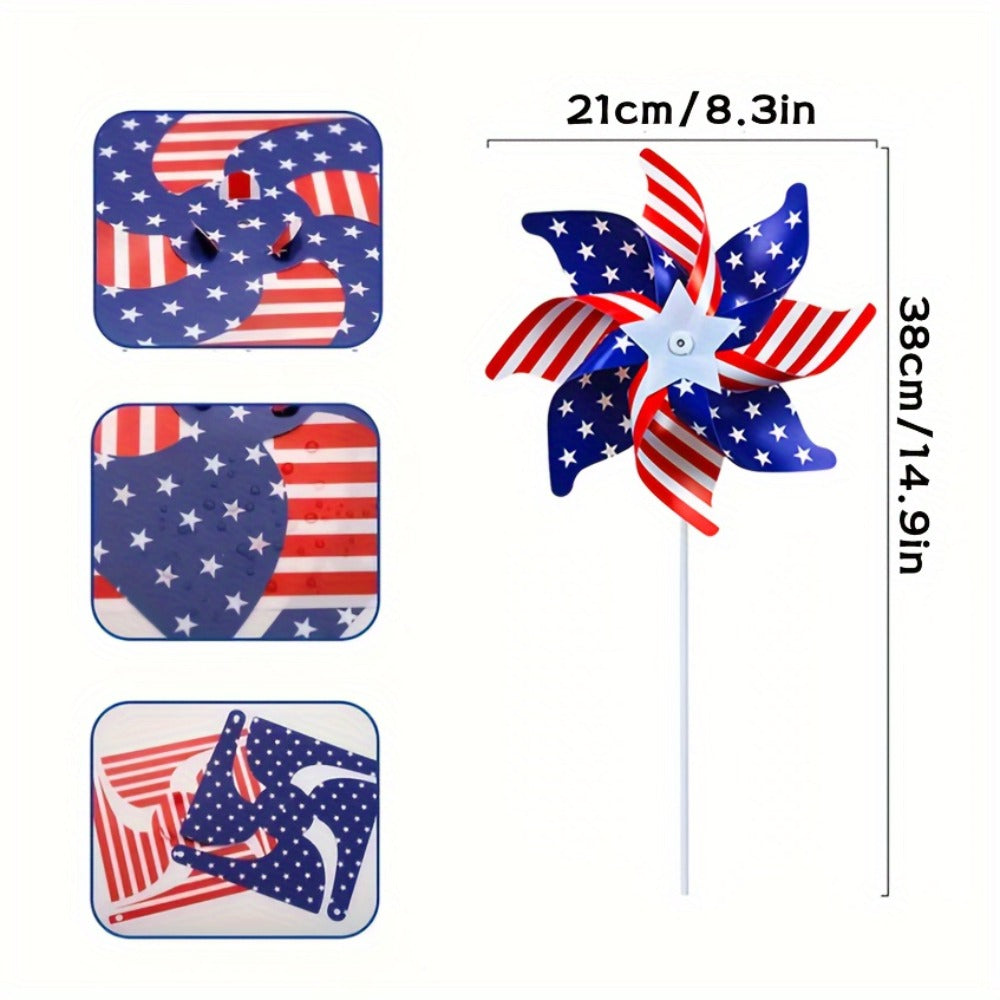 Patriotic Red, White and Blue Pinwheel Decorations with 38 × 21 cm Stakes in 20-, 30- or 40-Piece Packs