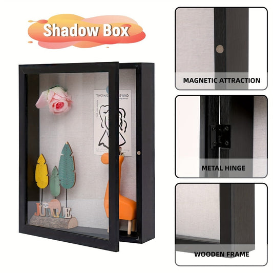 Shadow Box Frame 12x16 – Large Deep Display Case with Plexiglass Cover for Photos, Medals, Flowers, Memorabilia & Keepsakes, Sturdy Wall Mountable Memory Box, Black