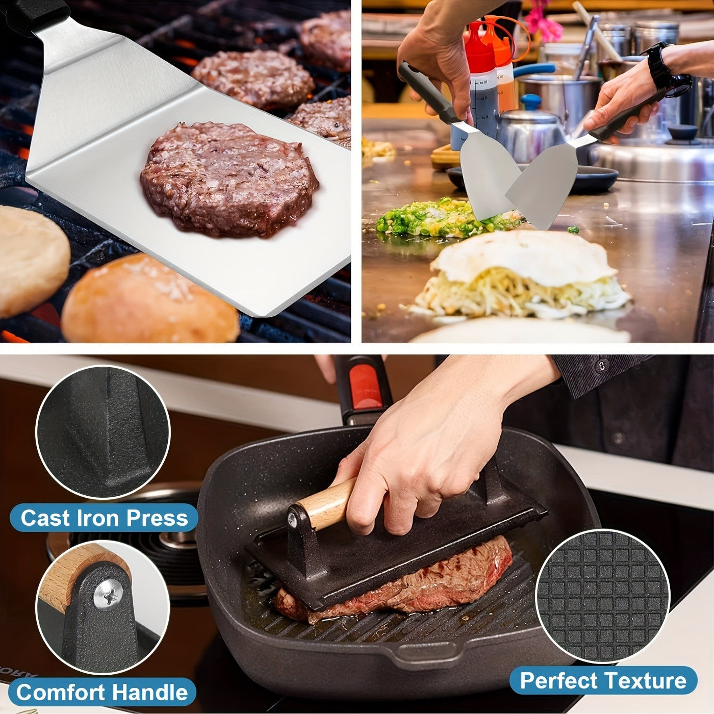 BBQ Tool Set Stainless Steel Grill Accessories Kit with Meat Thermometer Teppanyaki Press Board for Outdoor Camping Home Kitchen Party
