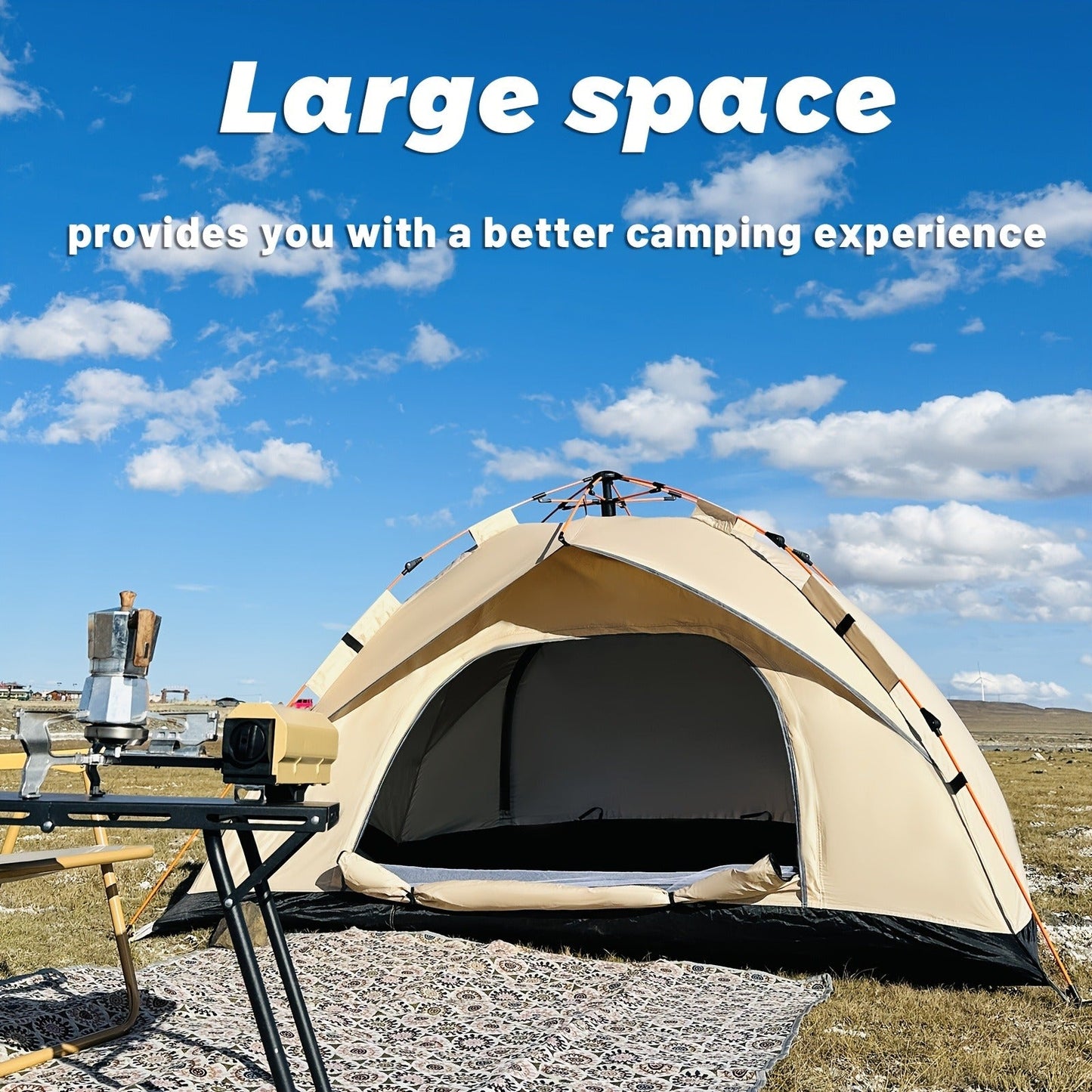 Camping Tent Pop-Up with Dual Doors, Optional Mesh Windows and 1-3 or 3-4 Person Source Options