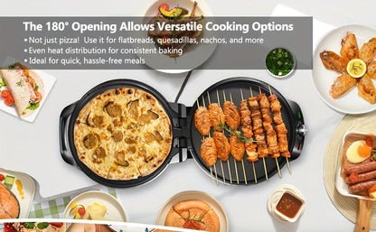Electric Smokeless Indoor Grill 1500W, 2-in-1 Indoor Grill & Pizza Maker with 30-Min Timer, Auto Shut-Off, 180° Open Flat – BBQ Steak Veggies Quesadilla