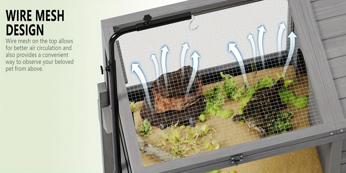 Large Tortoise Habitat Turtle Cage Enclosure with Detachable Legs Removable Roof Ramp Lamp Holder Indoor Outdoor
