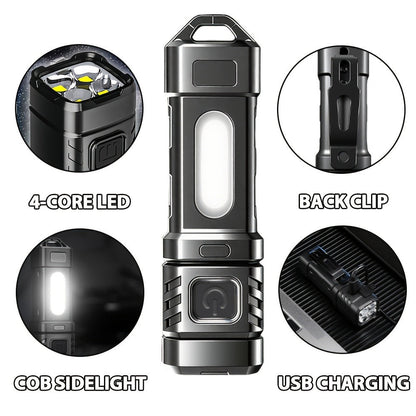 EDC Tactical Flashlight Set 2-Pack - Flat LED Torch + Mini Backup Light, 8 Modes LCD Display, USB-C Rechargeable, Aluminum Body with Back Clip for Camping, Survival & Gift