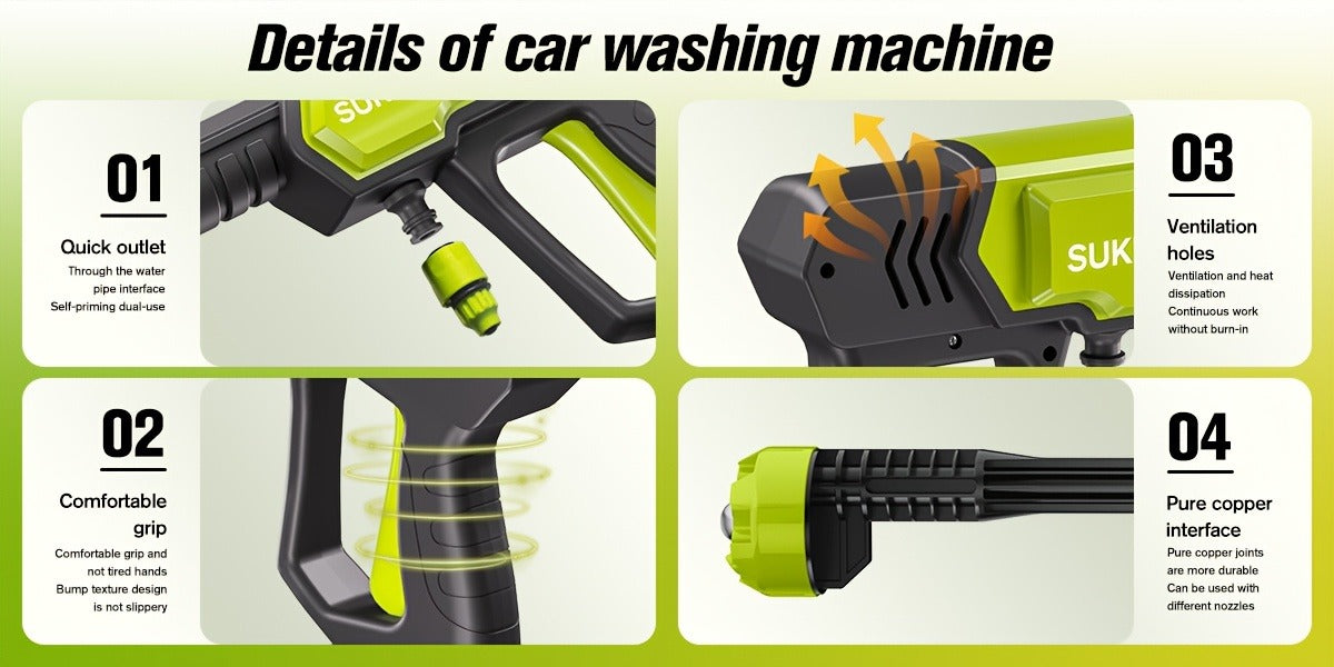 Cordless Pressure Washer Battery Powered Portable Car Wash Gun High Pressure Cleaner for Cars Yards Gardens Patios Driveways with Rechargeable Battery & Accessories