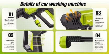 Cordless Pressure Washer Battery Powered Portable Car Wash Gun High Pressure Cleaner for Cars Yards Gardens Patios Driveways with Rechargeable Battery & Accessories