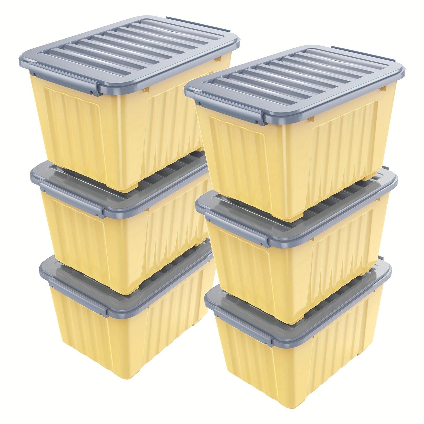 Storage Containers with Lids and Wheels | Stackable 72QT & 97QT Plastic Bins | 4 or 6 Pack | Locking Lid | Clear, Pink/White, Gray/Yellow | Home Garage