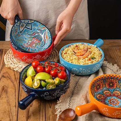 Ceramic Bowl Set with Lids 8-Piece Bohemian Soup Noodle Salad Bowls – Microwave Dishwasher Oven Safe Colorful Dinnerware for Meal Prep Family Dining Gifting