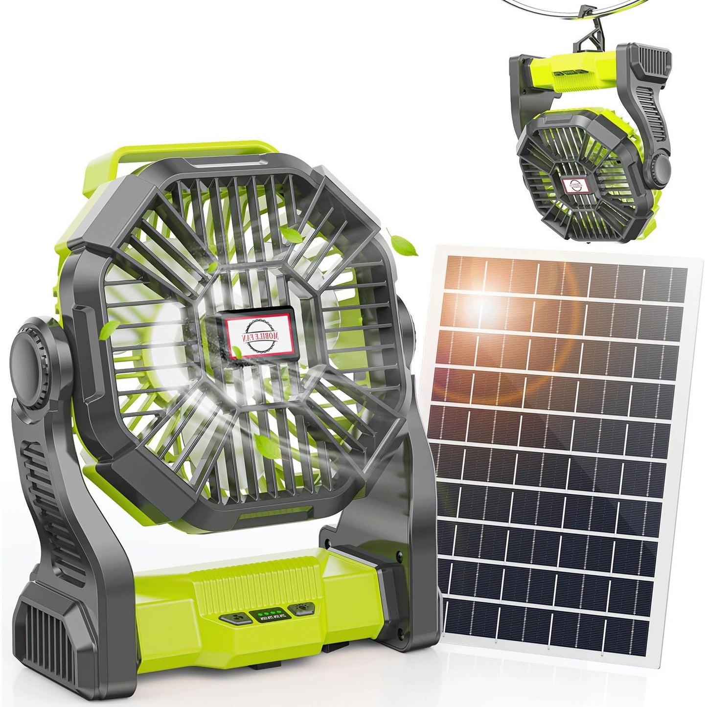 Camping Fan Rechargeable 20000mAh with Misting Solar Panel RGB Mood Light 4-Speed Tent Hook Phone Charging Portable Outdoor Fan