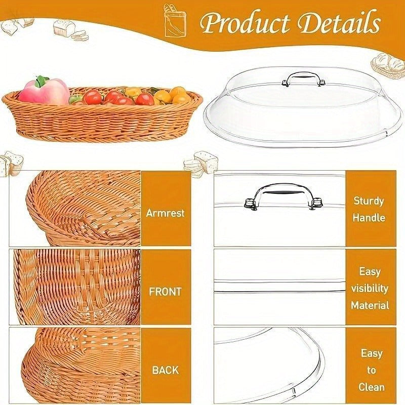 Wicker Bread and Fruit Storage Basket with Clear Acrylic Lid in Square or Round Checkout Shapes