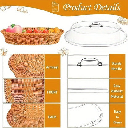 Wicker Bread and Fruit Storage Basket with Clear Acrylic Lid in Square or Round Checkout Shapes