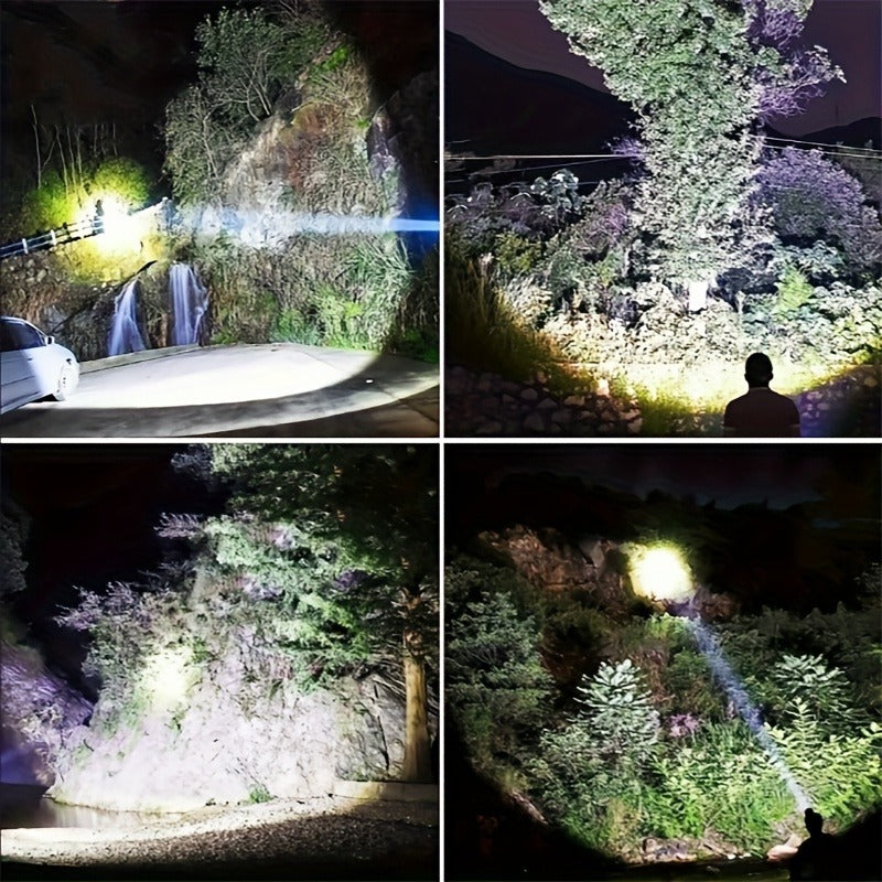 Flashlight IPX4 Solar and USB Rechargeable Searchlight with Six Modes and Three Color Filters