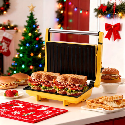 Sandwich Maker 3-in-1 Mini Indoor Grill & Panini Press – Non-Stick 180° Opening, Floating Hinge, 60-Min Timer, Temp Control & Grease Tray | Compact Electric Grill for Home & Dorm