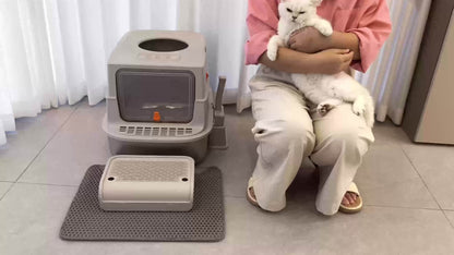 Stainless Steel Cat Litter Box with Lid - Extra Large 68L Enclosed & Semi-Open Modular System, 304 Steel Non-Stick Easy Clean, Charcoal Filter, Litter Mat & Scoop Included, Indoor XL Pet Toilet