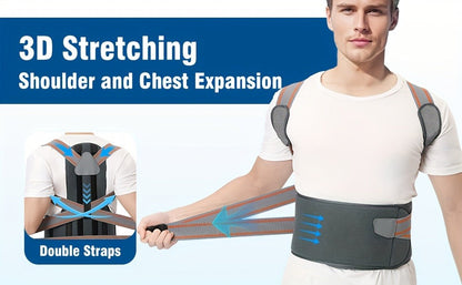 Adjustable Full-Back Posture Brace with Cross Straps, Support Panel and L or XL Fit Options