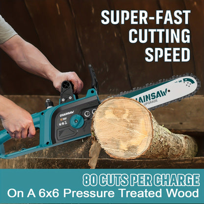Cordless Chainsaw with Brushless Motor – 6 & 12-Inch Lithium Battery Electric Saw, Auto-Oiling, Safety Lock, Heavy-Duty Wood Cutting & Garden Tool