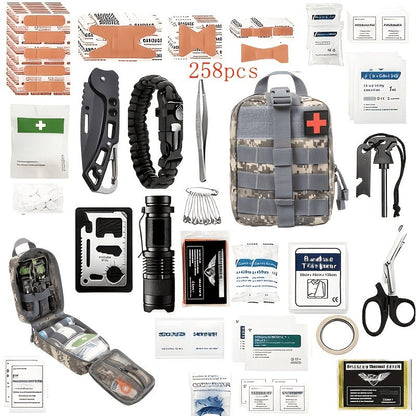 Outdoor Survival Gear Set 11/13/258-Piece – Professional Emergency Kit with Fire Starter & Compass | Multi-Tool Outdoor Equipment for Camping, Hiking & Adventure