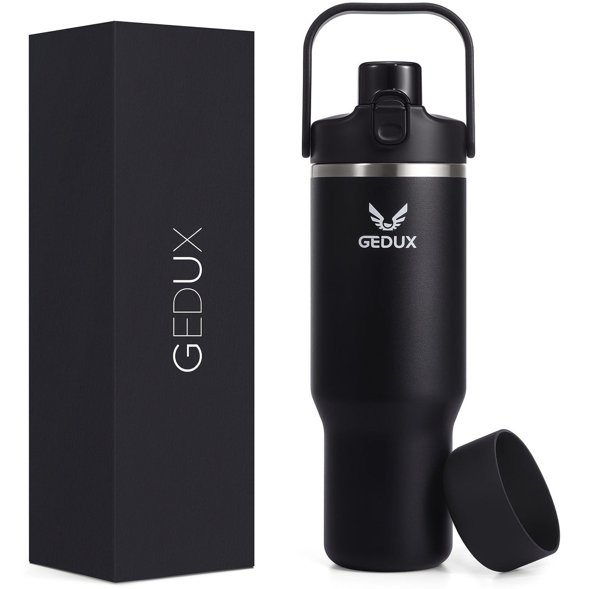 Vacuum Insulated Tumbler 32oz Stainless Steel with Handle Straw 2-in-1 Lid Chug Straw Lid Silicone Boot Matte Finish Keeps Drinks Cold Hot for Travel Gym Outdoor