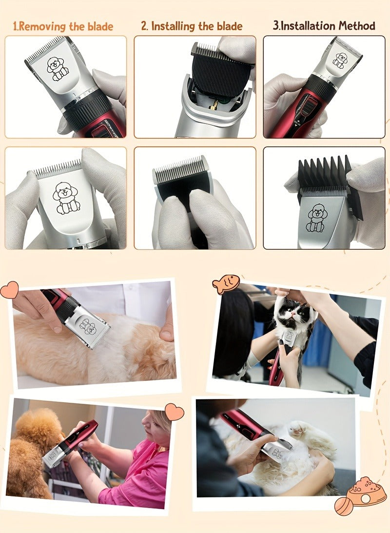 Pet Hair Clipper, USB-Rechargeable Cordless Trimmer with Adjustable Comb and Four Package Options