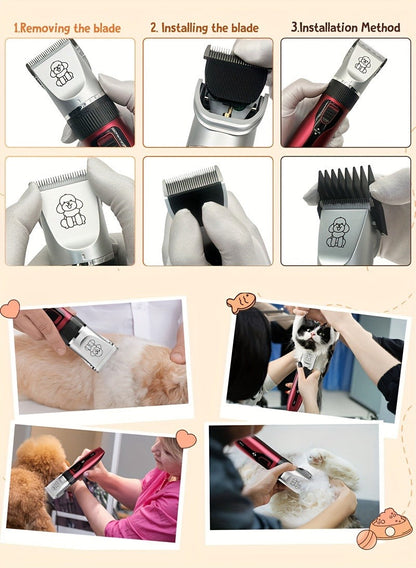 Pet Hair Clipper, USB-Rechargeable Cordless Trimmer with Adjustable Comb and Four Package Options