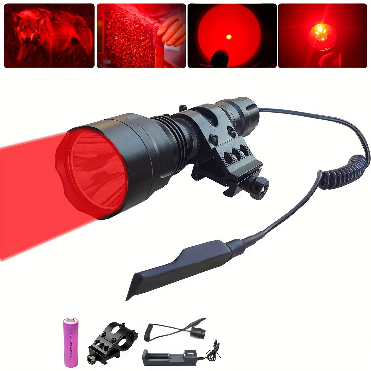 Night Hunting Flashlight with Remote Control Switch – 350 Yards High Power Green Red White Light, 18650 Rechargeable, Multiple Mounts for Hunting, Fishing, Camping & Beekeeping, Best Gift for Men