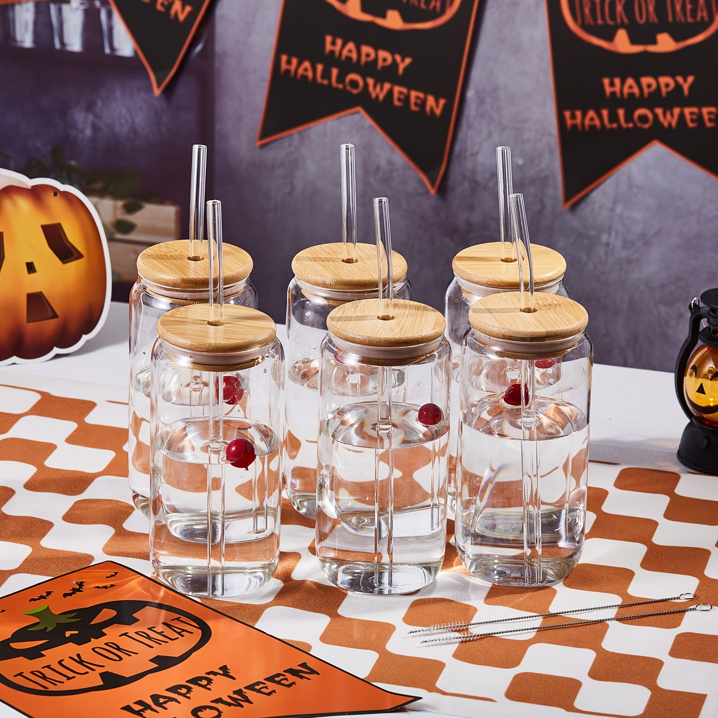 Drinking Glasses Set with Lid and Straw 550ml Oval Glass Cups 4 or 6 Piece – Iced Coffee Smoothie Bubble Tea Juice Tumbler Set for Home Entertaining Gifting