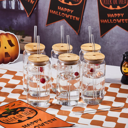 Drinking Glasses Set with Lid and Straw 550ml Oval Glass Cups 4 or 6 Piece – Iced Coffee Smoothie Bubble Tea Juice Tumbler Set for Home Entertaining Gifting