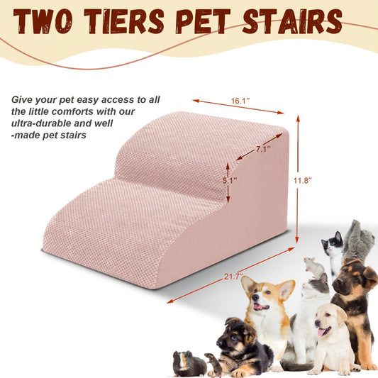 Dog Stairs for High Beds & Sofa - Extra Wide Foam Pet Steps with Non-Slip Bottom, Soft Cushioned Dog Ramp for Couch, Ideal for Small Dogs, Senior & Injured Pets, 2/3/4 Steps, 6 Colors
