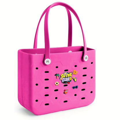 EVA Beach Bag for Women with Drainage Holes Waterproof Tote Bag Summer Outdoor Camping Shopping Travel Bag with Cute Decorations Multiple Colors S M L