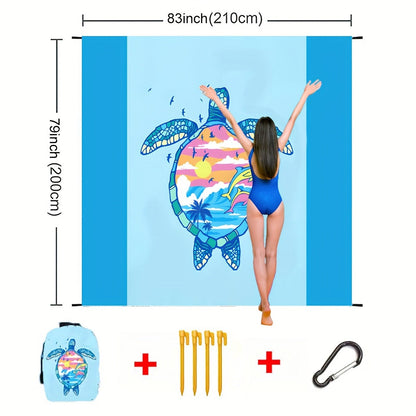 Printed Beach Mat with 19 Exact Size-and-Pattern Options, 198 x 205cm to 275 x 305cm with Stakes and Pouch