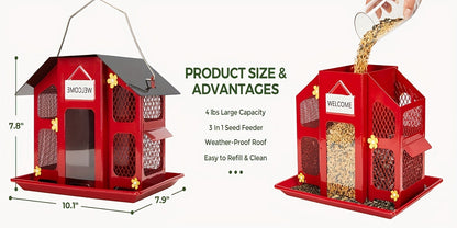 Metal Bird Feeder for Outside - 4 Lbs Large Capacity Hanging Wild Bird Feeder, for Garden, Yard and Pest Management