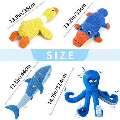Dog Toy Octopus Plush with Built-In Squeaker and Crinkle Texture in Blue or Yellow with 1, 2 or 4-Pack Options