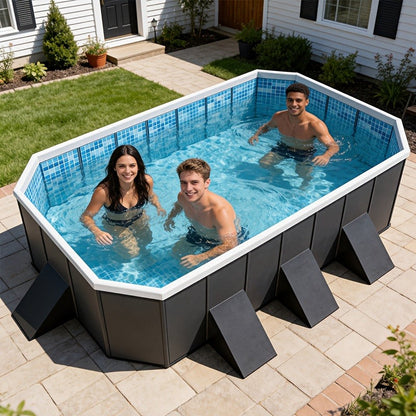Large Rectangular Frame Pool – Non-Inflatable Backyard Swimming Pool with Drain