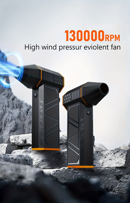 Electric Air Duster 130000RPM Rechargeable Handheld Blower, 3-Speed Wireless Turbine Fan for Computer Keyboard, Car & Home Cleaning — Black & Orange