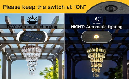 Solar Outdoor Lights 54-LED Hanging Crystal Chandelier in 6-Tier, Oval or Round Style for Gazebo Decor