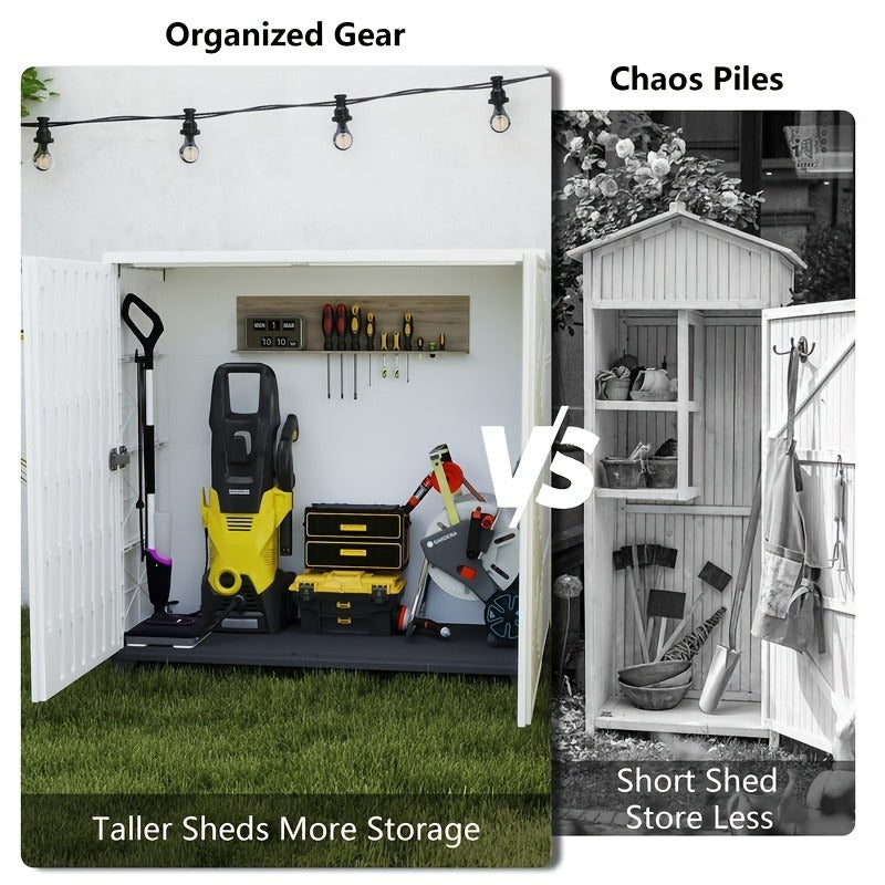 Outdoor Storage Cabinet with Doors & Metal Shelves | Resin
