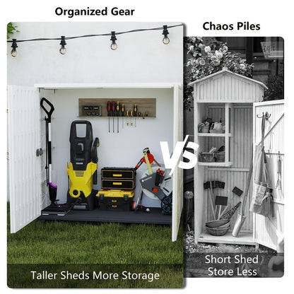Outdoor Storage Cabinet with Doors & Metal Shelves | Resin