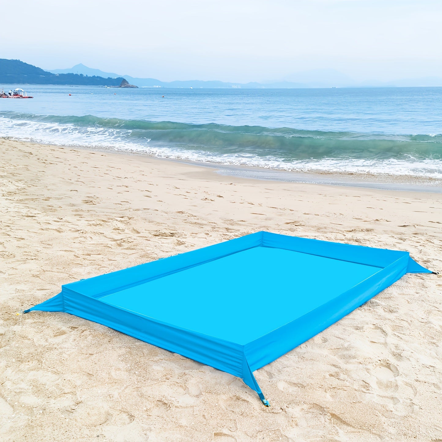 Beach Blanket with Sand Walls Fence Sandproof Waterproof 55x86in with 4 Stakes & Carry Bag for Family Picnic Camping Park Travel – 6 Printed Styles