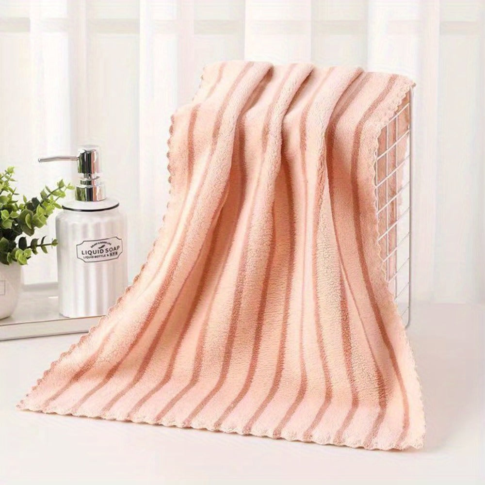 Towel Set 5-Pack 500GSM Coral Fleece Face Towels in Solid, Striped and Five-Color Options for Home and Guest Use