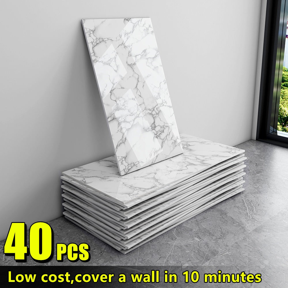Marble Peel and Stick Wall Panels Self-Adhesive 3D Decorative Tiles - Glossy Marble Sheets, for Entryways, Bedrooms and Living Spaces