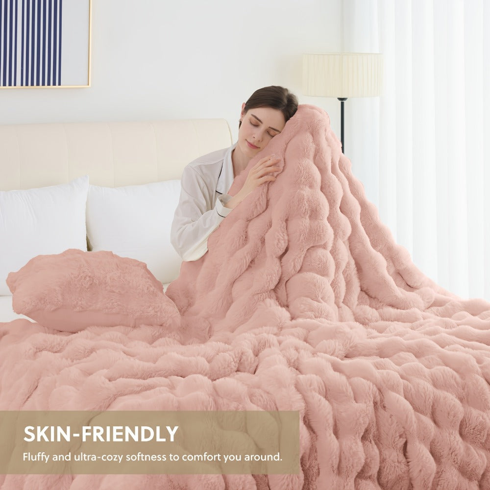 Faux Rabbit Fur Throw Blanket in 11 Checkout Colors and Throw, Twin, Queen or King Size Options