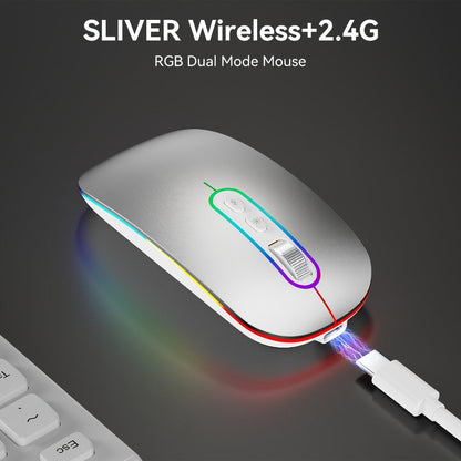 Slim Dual-Mode Wireless Mouse with Bluetooth 5.1, 2.4 GHz Receiver, RGB Lighting and Pink Finish