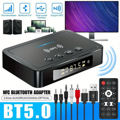 Bluetooth Transmitter Receiver 2-in-1 Wireless Audio Adapter with 3.5mm AUX NFC Input to Dual RCA Output
