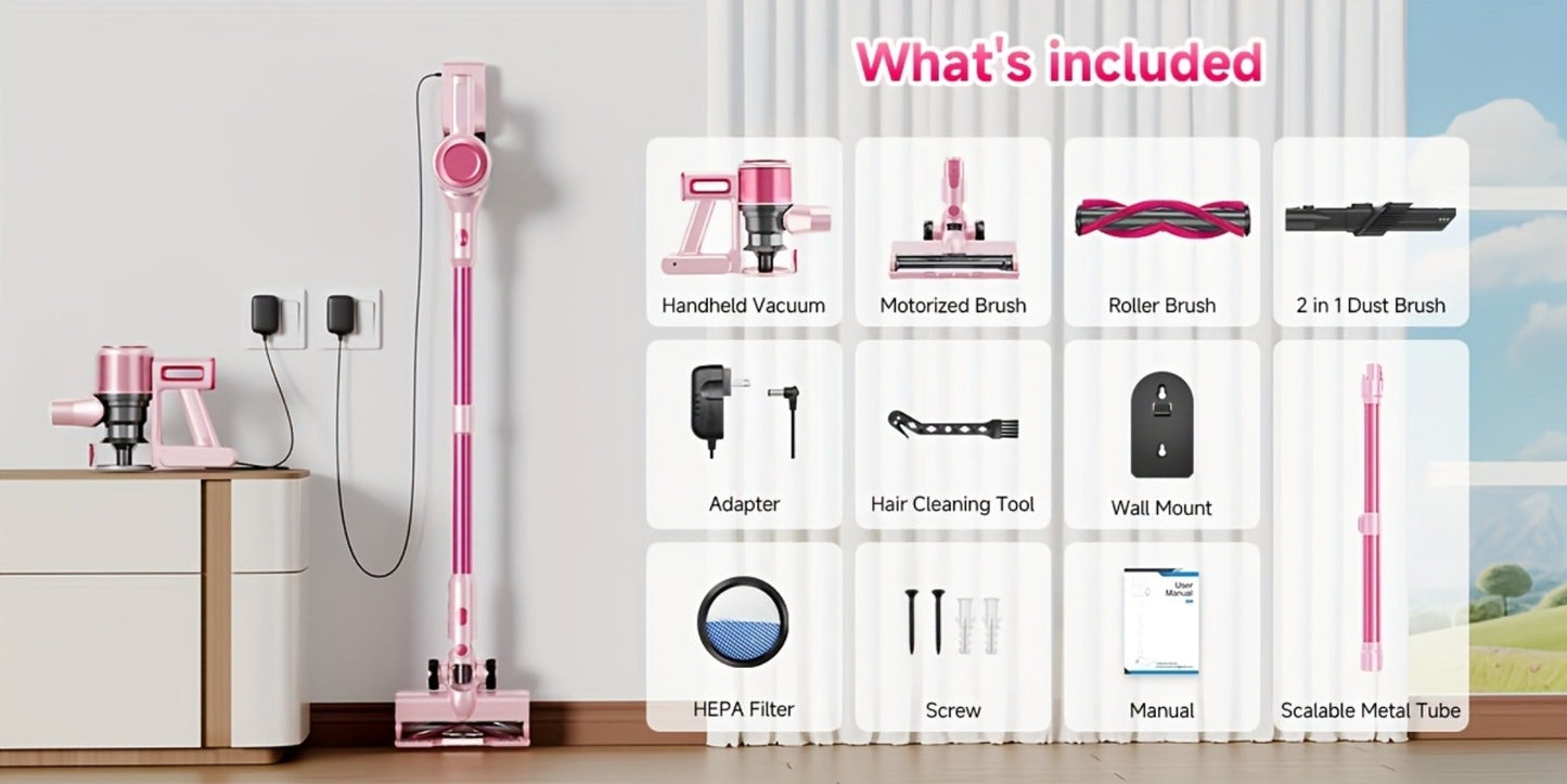 Cordless Vacuum Cleaner 55KPa 8-in-1 Stick Vacuum with LED Light 180° Swivel Lightweight Wireless for Hardwood Carpet Pet Hair Stairs Car Sofa Home Office