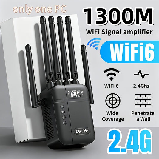 AC1200 WiFi Signal Booster 1200Mbps Dual Band 2-Pack – WiFi Extender Repeater 2.4GHz & 5GHz, Up to 10000 Sq Ft Whole Home Coverage, Wall Penetrating, Connects Multiple Devices (Black)