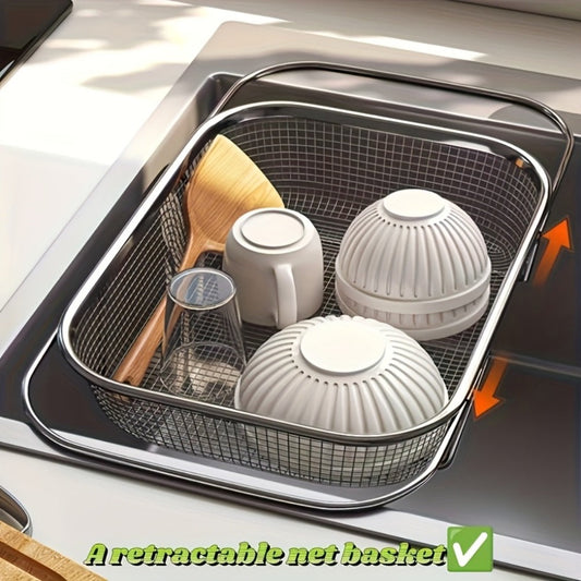 Expandable Stainless Steel Colander & Drain Basket – Adjustable Strainer for Vegetables, Fruits & Kitchen Sink Use