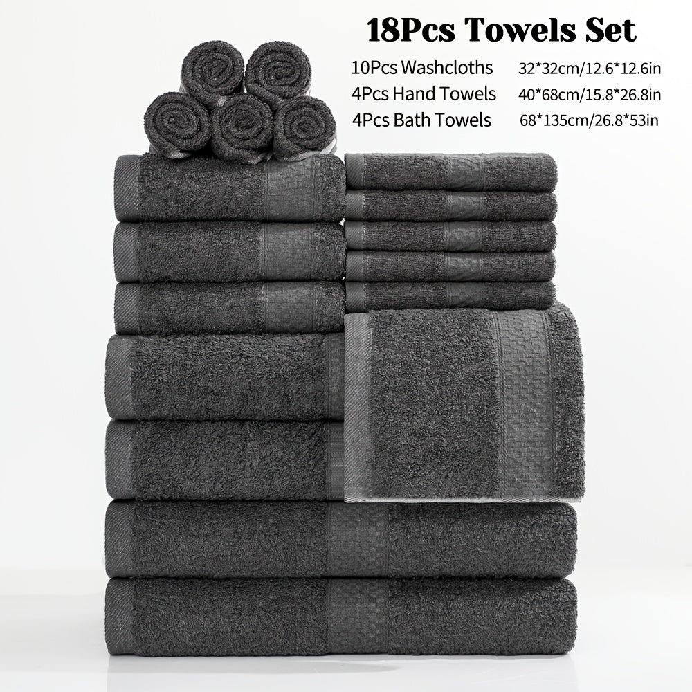 Towel Set 12, 16 or 18 Piece 450GSM Cotton-Blend Bath, Hand and Face Towels in Multiple Colors